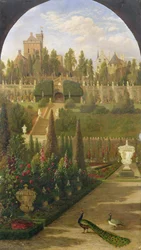 Drummond kastély, Perthshire, a kertből nézve, 1847